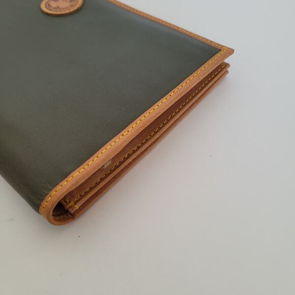 Hunting World Vintage Designer Tan Green Wallet Italian Retro Nylon Leather - Picture 10 of 11